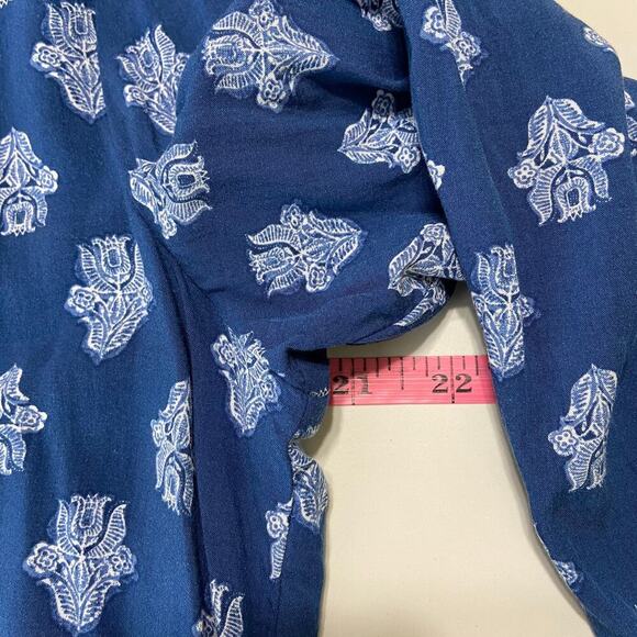 J. Jill Tunic Blouse Women's Size M Blue Floral Mixed Print Bohemian - Picture 13 of 14
